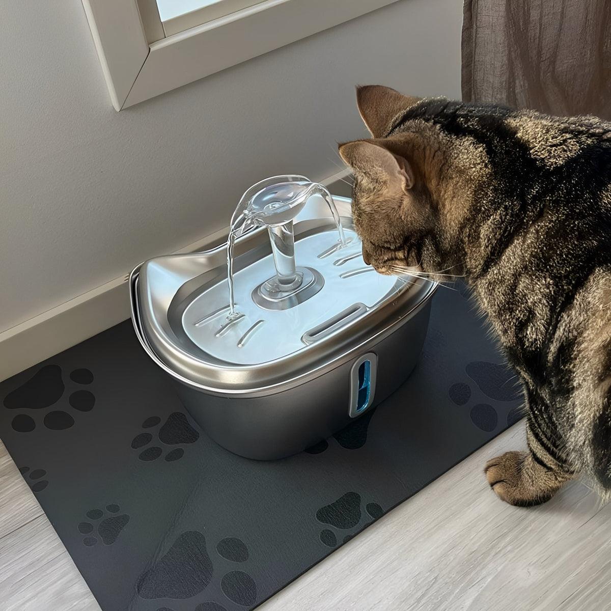 Fontaine à eau pour chats en acier inoxydable, 3 litres, système de filtration, eau courante, abreuvoir silencieux pour animaux | Sulvida