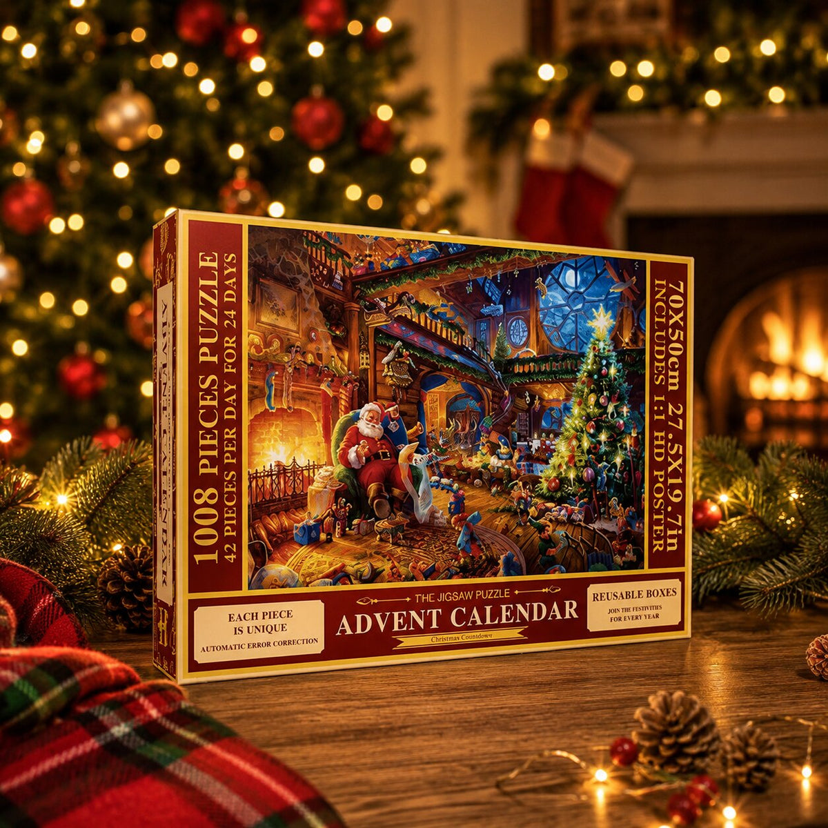 Kerstpuzzel Adventskalender 24 Dagen 1008 Stukjes Feestelijk Motief Puzzel Kalender Kerstmis Kerst Cadeau | Sulvida