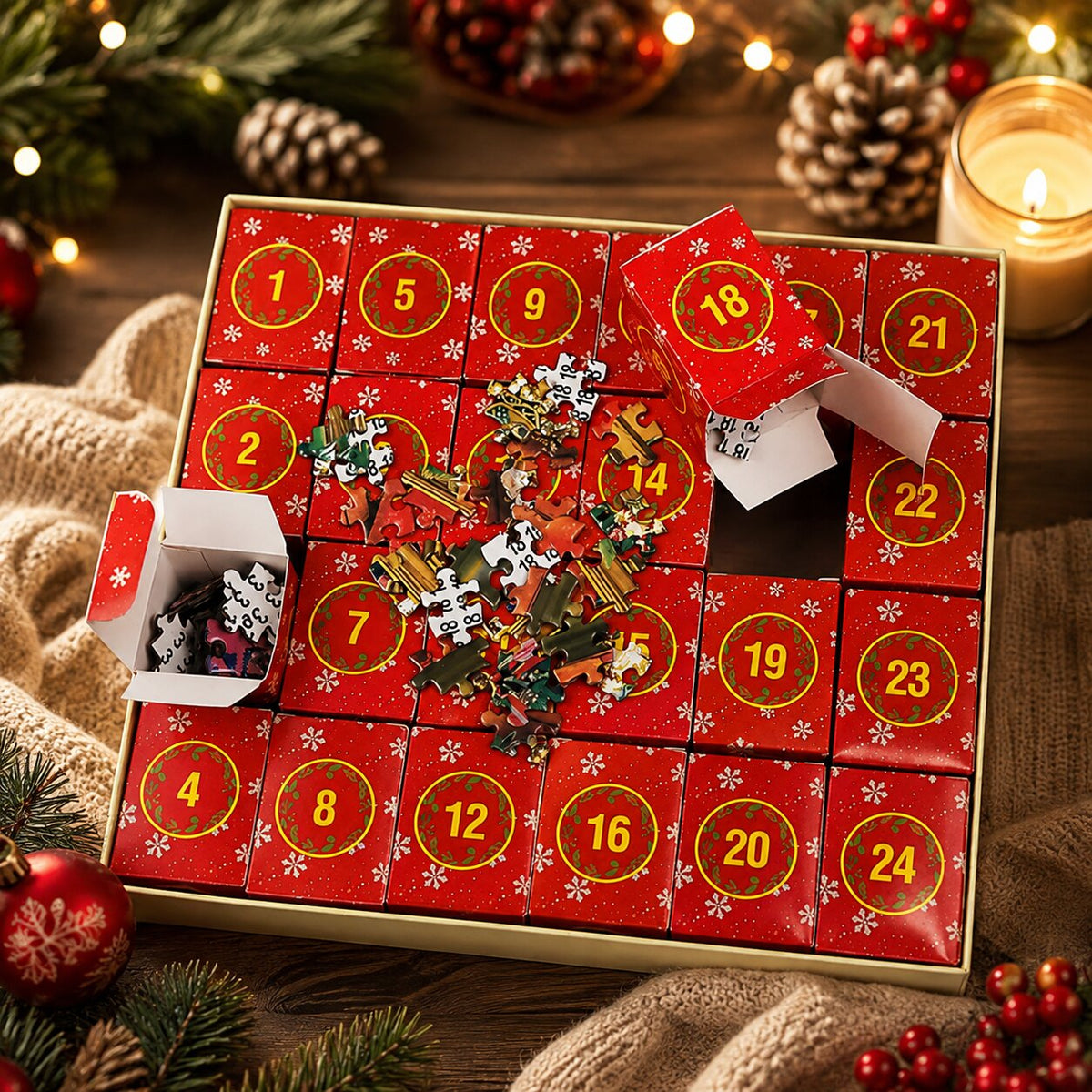 Kerstpuzzel Adventskalender 24 Dagen 1008 Stukjes Feestelijk Motief Puzzel Kalender Kerstmis Kerst Cadeau | Sulvida