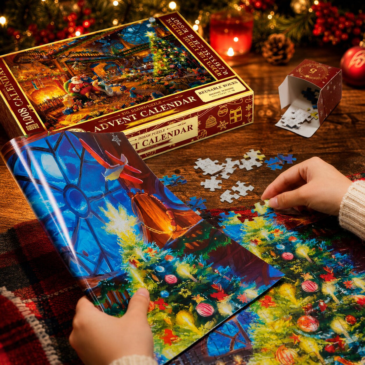 Kerstpuzzel Adventskalender 24 Dagen 1008 Stukjes Feestelijk Motief Puzzel Kalender Kerstmis Kerst Cadeau | Sulvida