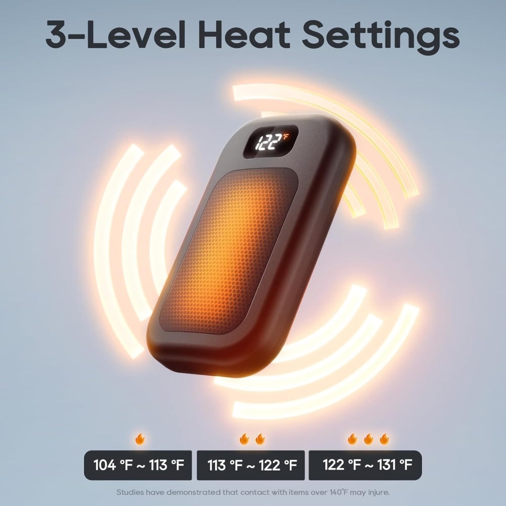Elektrische Handwarmers Oplaadbaar met Digitaal Display 3 Warmtestanden Powerbank Functie voor Koude Handen | Sulvida