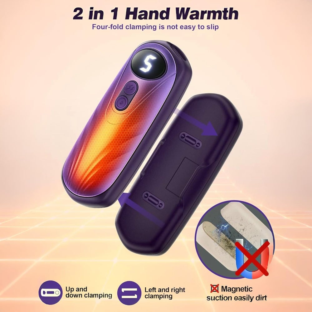 Oplaadbare Handwarmers met LED-Display Draagbaar USB 2 Stuks Zakverwarmer Wintersport Handverwarming | Sulvida