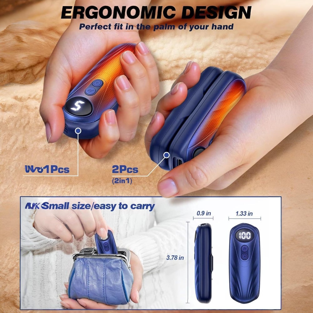 Oplaadbare Handwarmers met LED-Display Draagbaar USB 2 Stuks Zakverwarmer Wintersport Handverwarming | Sulvida