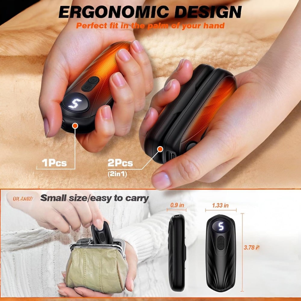 Oplaadbare Handwarmers met LED-Display Draagbaar USB 2 Stuks Zakverwarmer Wintersport Handverwarming | Sulvida