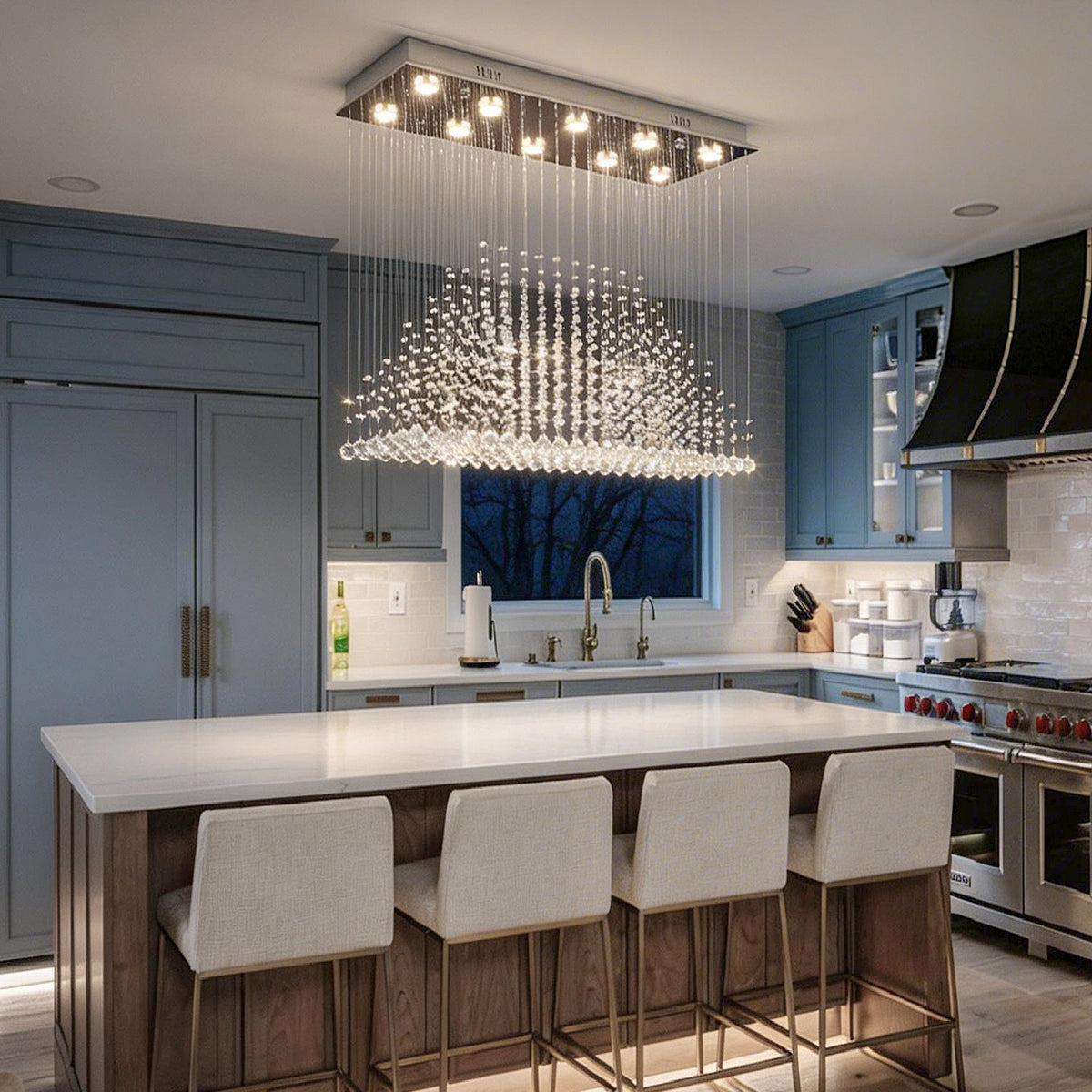 Rechthoekige kristallen hanglamp 100×50×90 cm chroomkleurige kroonluchter woonkamer eetkamer verlichting | Sulvida
