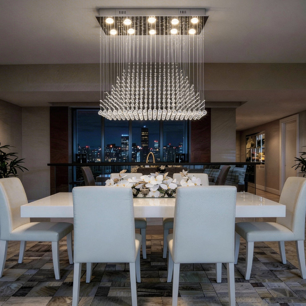 Rechthoekige kristallen hanglamp 100×50×90 cm chroomkleurige kroonluchter woonkamer eetkamer verlichting | Sulvida