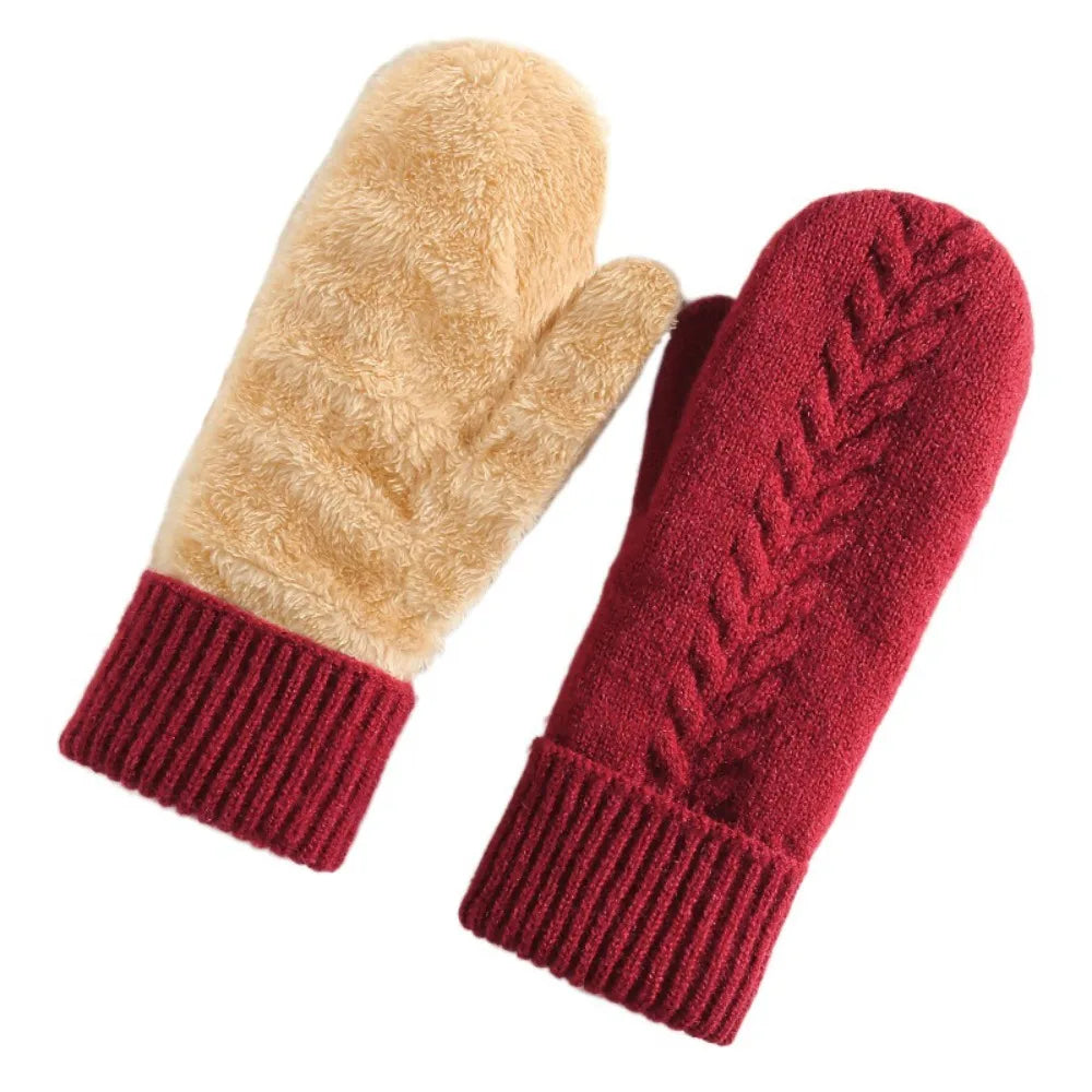 Winterwanten dubbellaags met fleecevoering zwart roze rood grijs beige kaki warm winddicht handschoenen dames | Sulvida