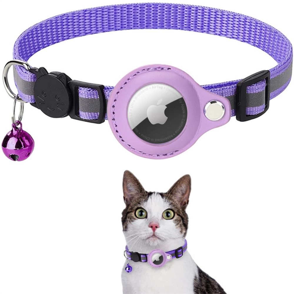 Kattenhalsband met reflecterende banden en GPS-trackerhouder voor veilige buitenactiviteiten en nachtelijke wandelingen | Sulvida