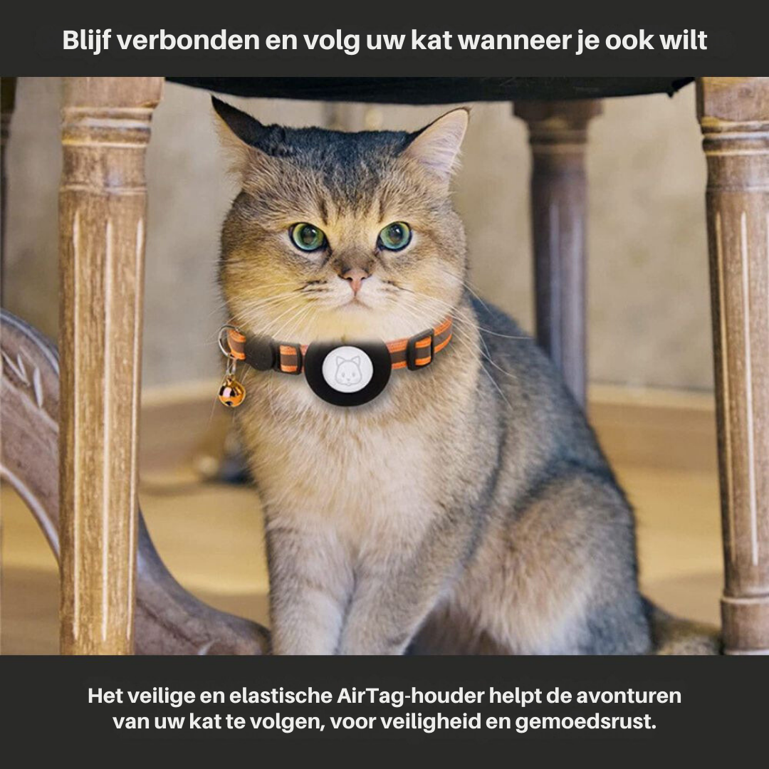 Kattenhalsband met reflecterende banden en GPS-trackerhouder voor veilige buitenactiviteiten en nachtelijke wandelingen | Sulvida