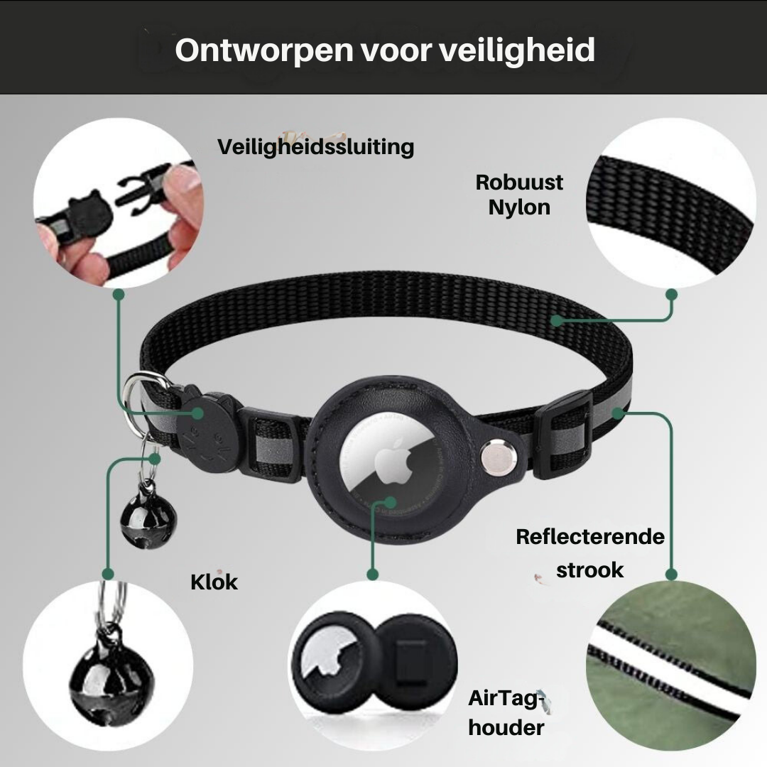 Kattenhalsband met reflecterende banden en GPS-trackerhouder voor veilige buitenactiviteiten en nachtelijke wandelingen | Sulvida