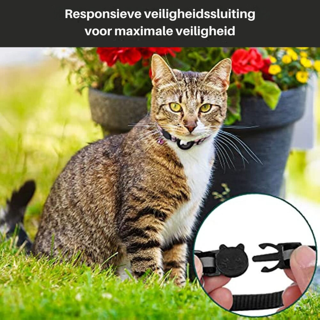 Kattenhalsband met reflecterende banden en GPS-trackerhouder voor veilige buitenactiviteiten en nachtelijke wandelingen | Sulvida