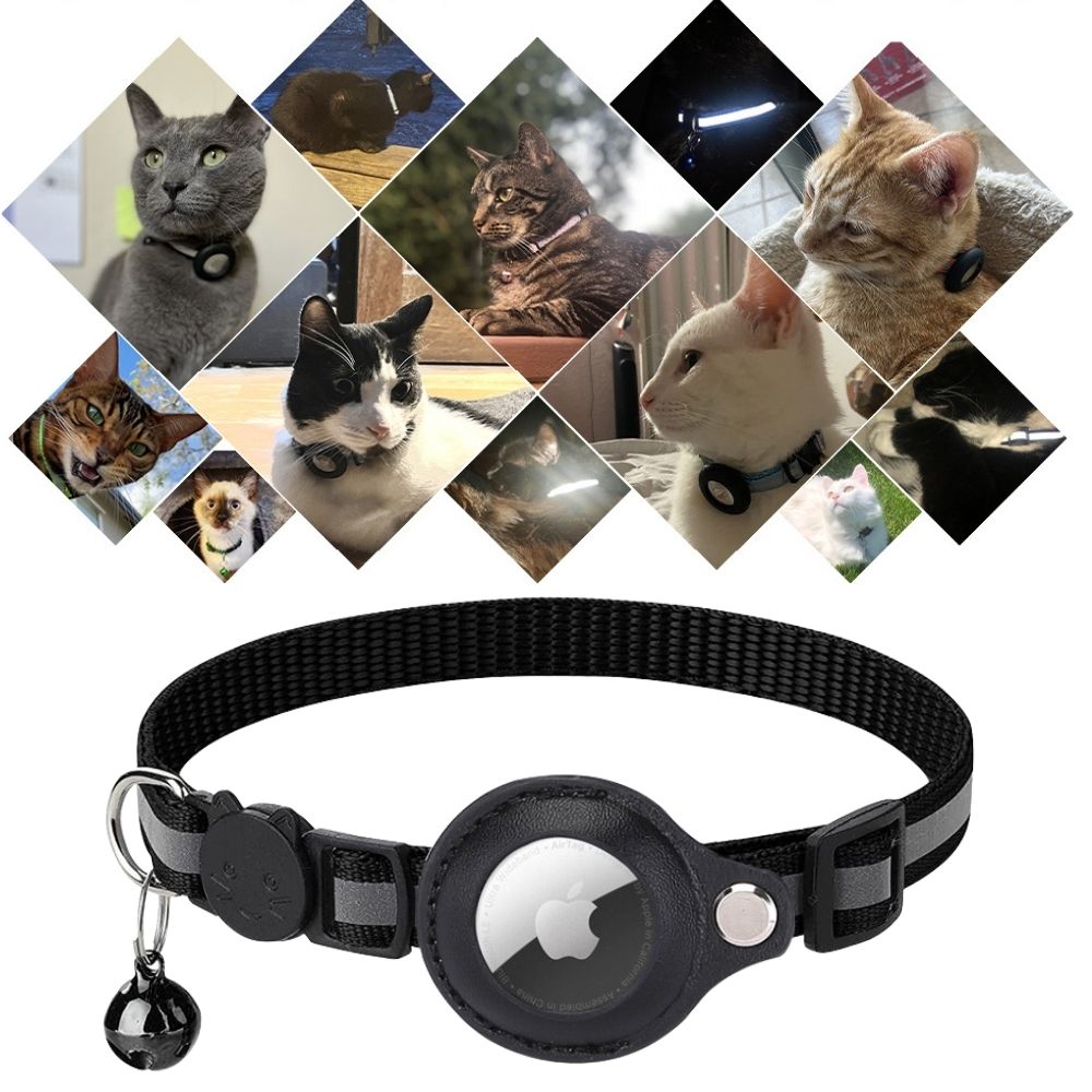 Kattenhalsband met reflecterende banden en GPS-trackerhouder voor veilige buitenactiviteiten en nachtelijke wandelingen | Sulvida