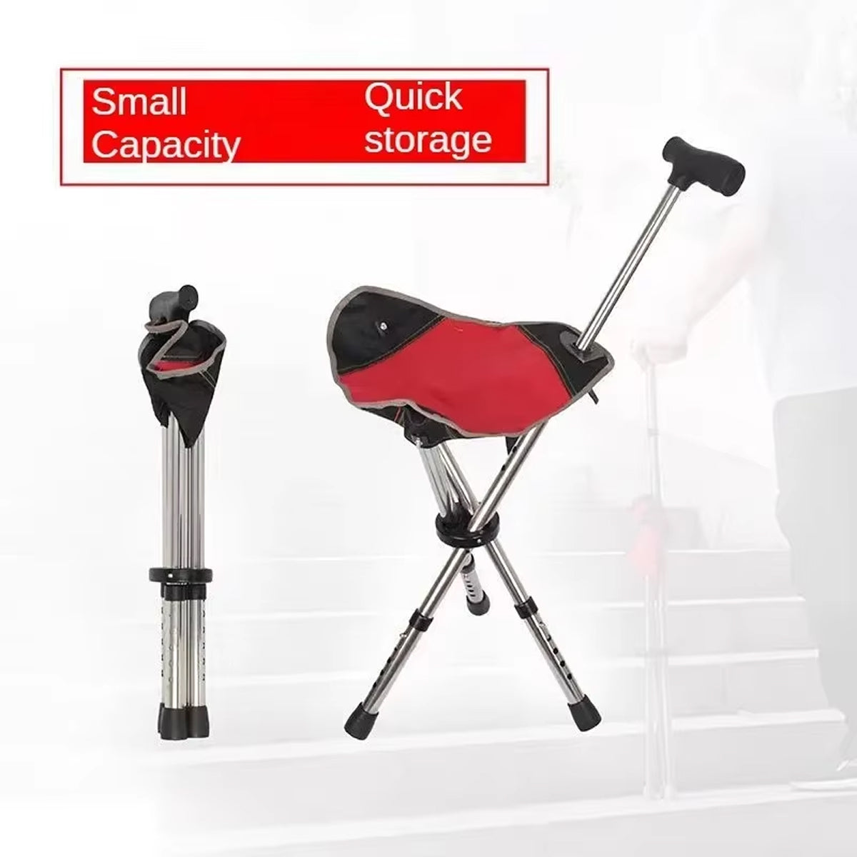 Canne de marche pliable avec siège, trépied en aluminium, aide à la mobilité réglable de 57-87 cm, siège de repos pour l’extérieur | Sulvida