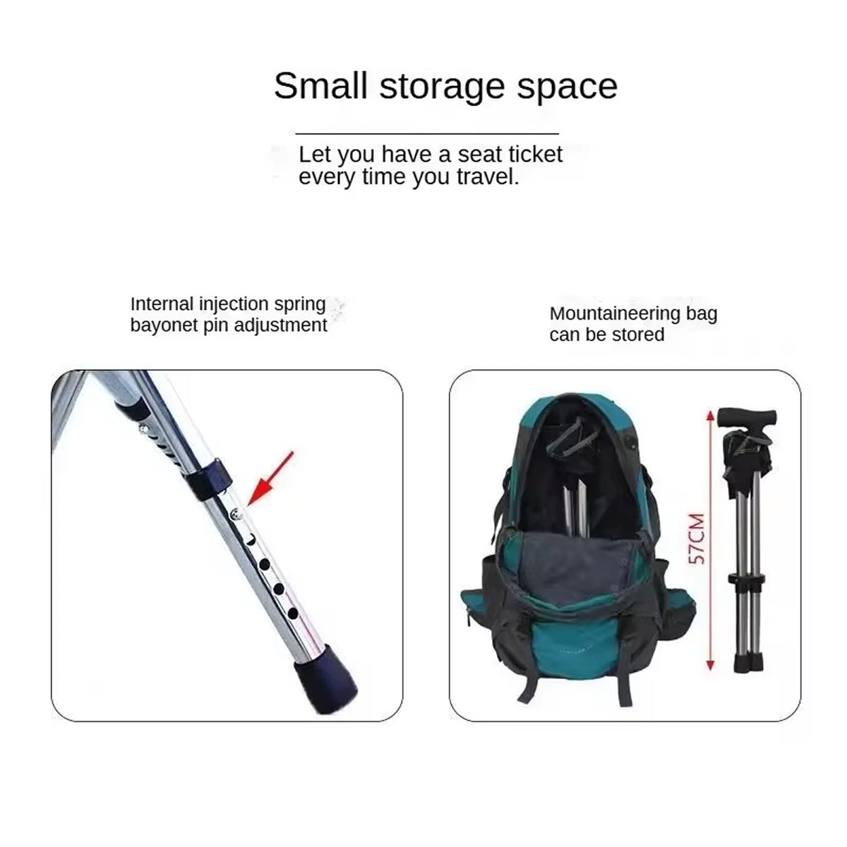 Canne de marche pliable avec siège, trépied en aluminium, aide à la mobilité réglable de 57-87 cm, siège de repos pour l’extérieur | Sulvida
