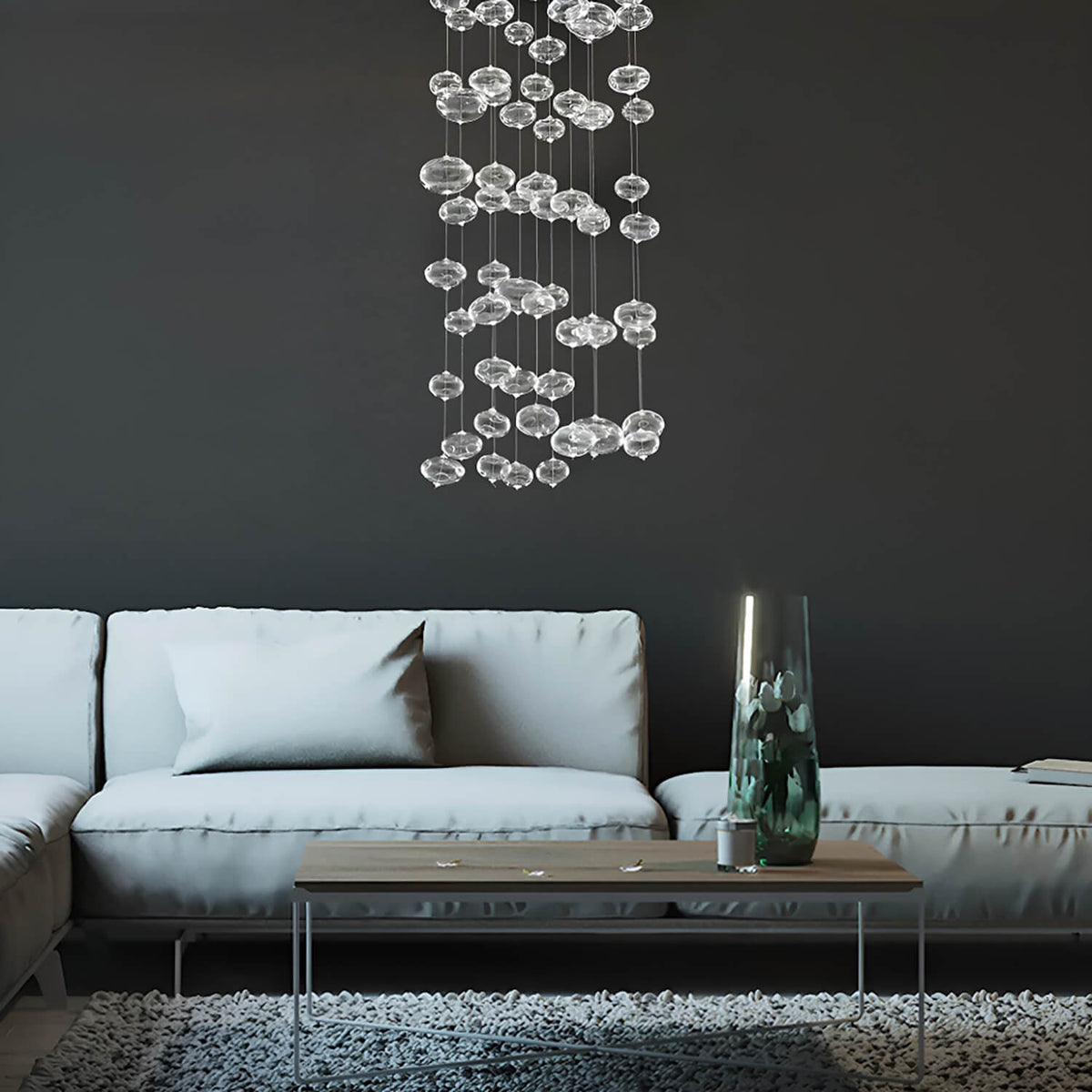 Glazen bollenhanglamp met ronde rozet | Kristalheldere luchtbellen plafondlamp eethoek vide woonkamer | Sulvida