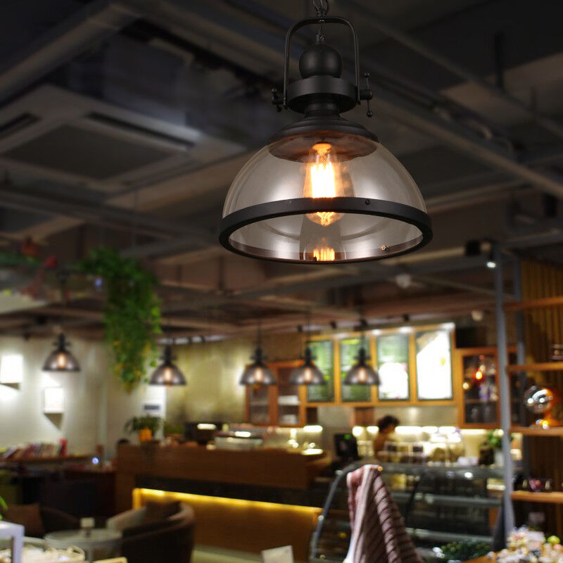 Glazen Hanglamp Industrial Ø30cm Komvorm Transparant Glas met Metaal Binnenverlichting Eetkamer Woonkamer | Sulvida