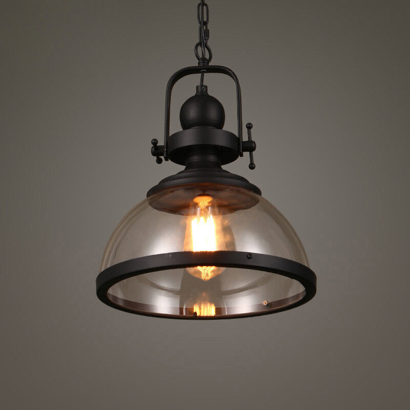 Glazen Hanglamp Industrial Ø30cm Komvorm Transparant Glas met Metaal Binnenverlichting Eetkamer Woonkamer | Sulvida