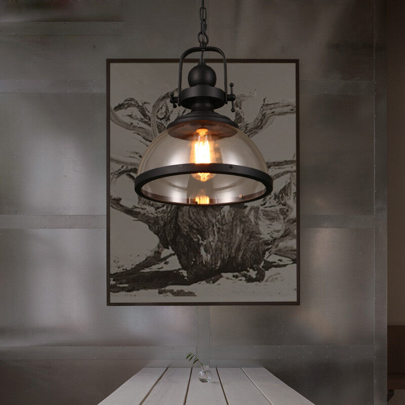 Glazen Hanglamp Industrial Ø30cm Komvorm Transparant Glas met Metaal Binnenverlichting Eetkamer Woonkamer | Sulvida
