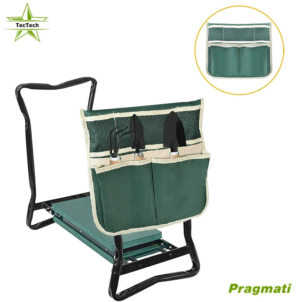 Banc de jardin pliable pour s'agenouiller avec assise, cadre en acier, coussin EVA, étui à outils, support pour genoux, confort pour le jardinage | Sulvida