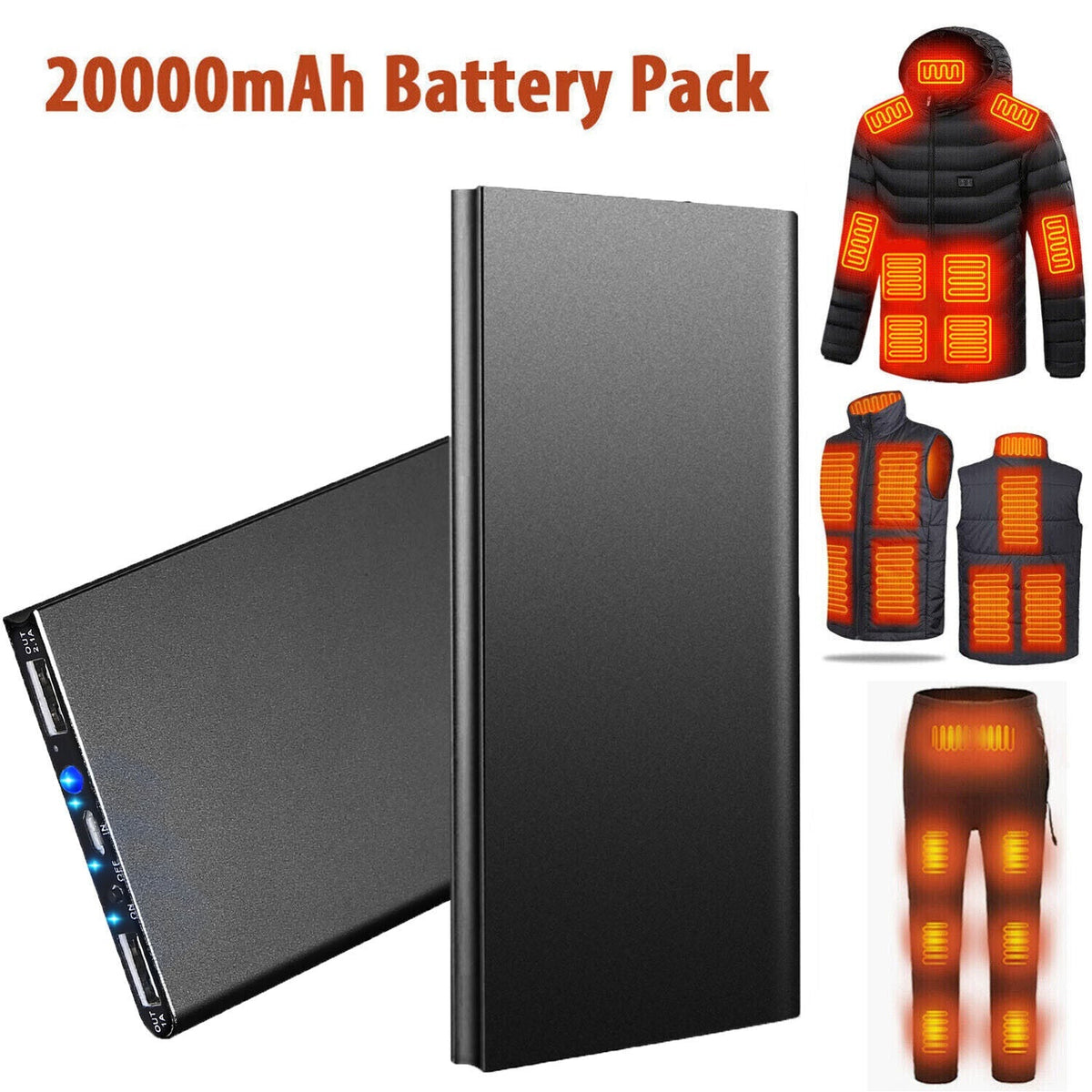 Wiederaufladbare Powerbank 20.000mAh 74W – externer Akku für beheizbare Kleidung, Mobilgeräte und Laptops | Sulvida