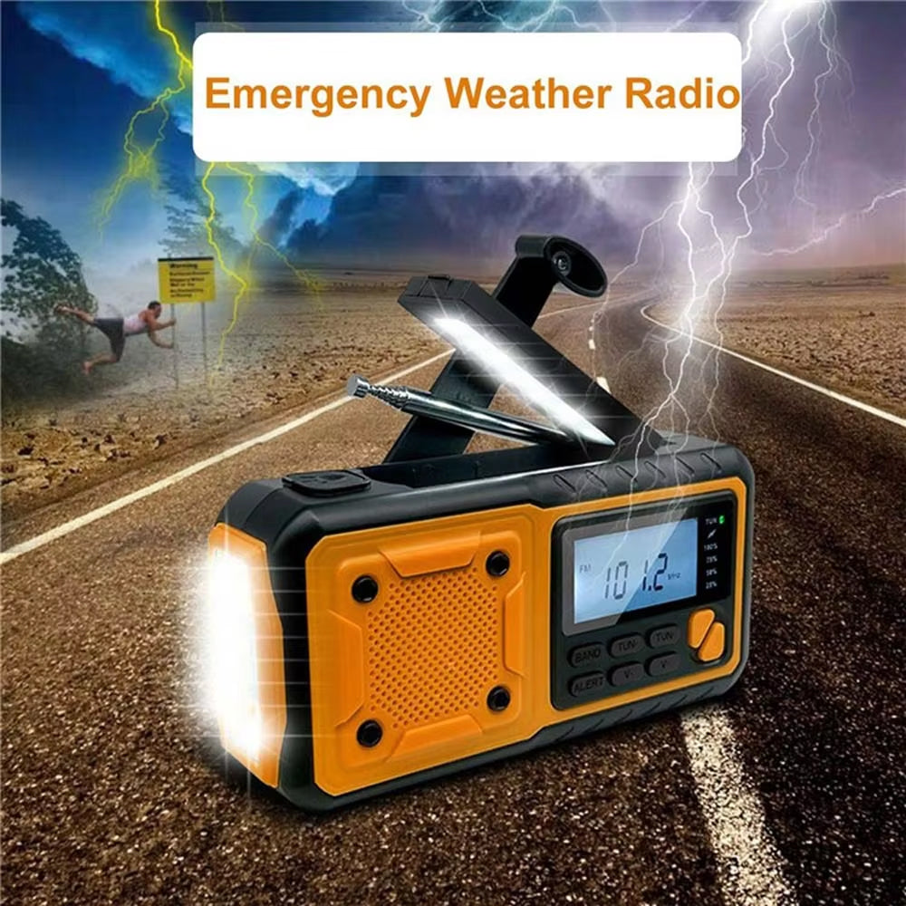 Radio d’urgence à énergie solaire et manivelle, batterie externe de 4000mAh, alarme SOS, radio FM AM et lampe torche pour les activités de plein air et le camping | Sulvida