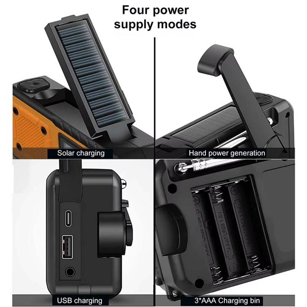 Radio d’urgence à énergie solaire et manivelle, batterie externe de 4000mAh, alarme SOS, radio FM AM et lampe torche pour les activités de plein air et le camping | Sulvida