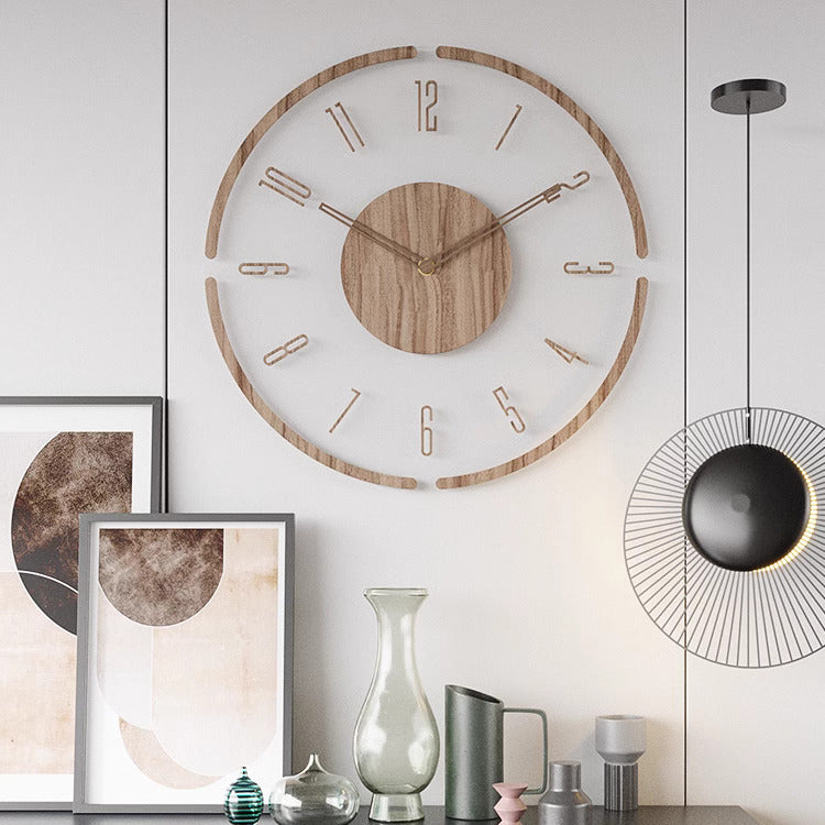 Scandinavische wandklok massief hout ø35,5cm natuurhout stille woonkamer keuken klok minimalistische woondecoratie | Sulvida