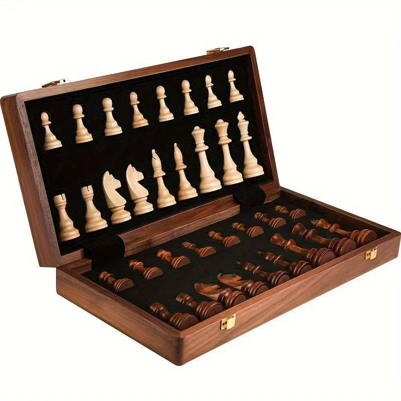 Schaakset Massief Hout Inklapbaar Bord Premium Schaakspel Houten Stukken Strategisch Bordspel Tafelspel | Sulvida