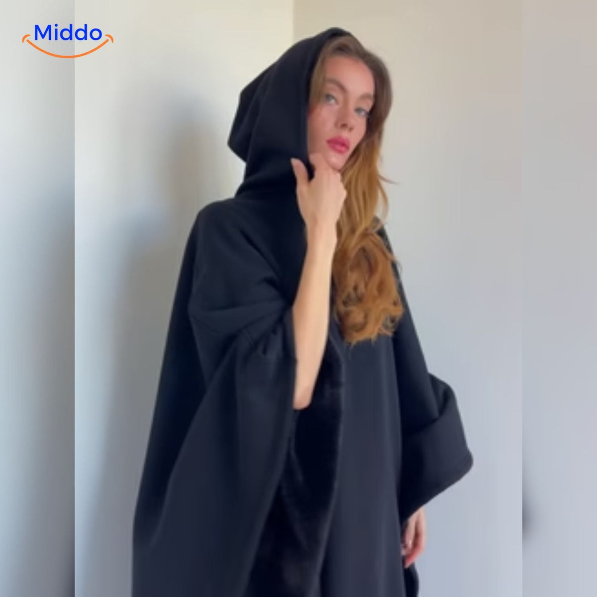 Unisex Cape met Capuchon Wolmix Zwart Groen Rood Paars Herfst Winter Warme Poncho Omslagdoek Oversized | Sulvida