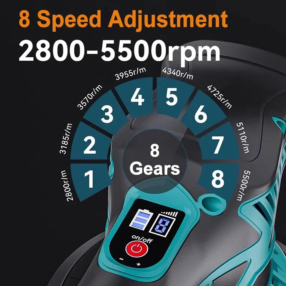 Polisseuse auto sans fil 12V au lithium, 8 vitesses, 2800-5500 RPM pour voitures avec raccord à baïonnette | Sulvida