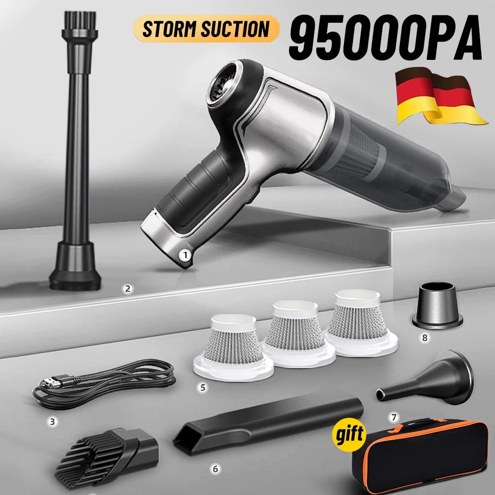 Draadloze Stofzuiger 95000Pa Auto en Huis Zuigkracht Handzuiger Compacte Borstelmotor Accu Stofzuiger | Sulvida