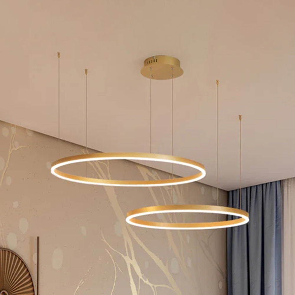 Hanglamp Metalen Ringen Zwart Goud Koffie LED Modern Dimbaar Eettafel Woonkamer Slaapkamer Verstelbaar | Sulvida