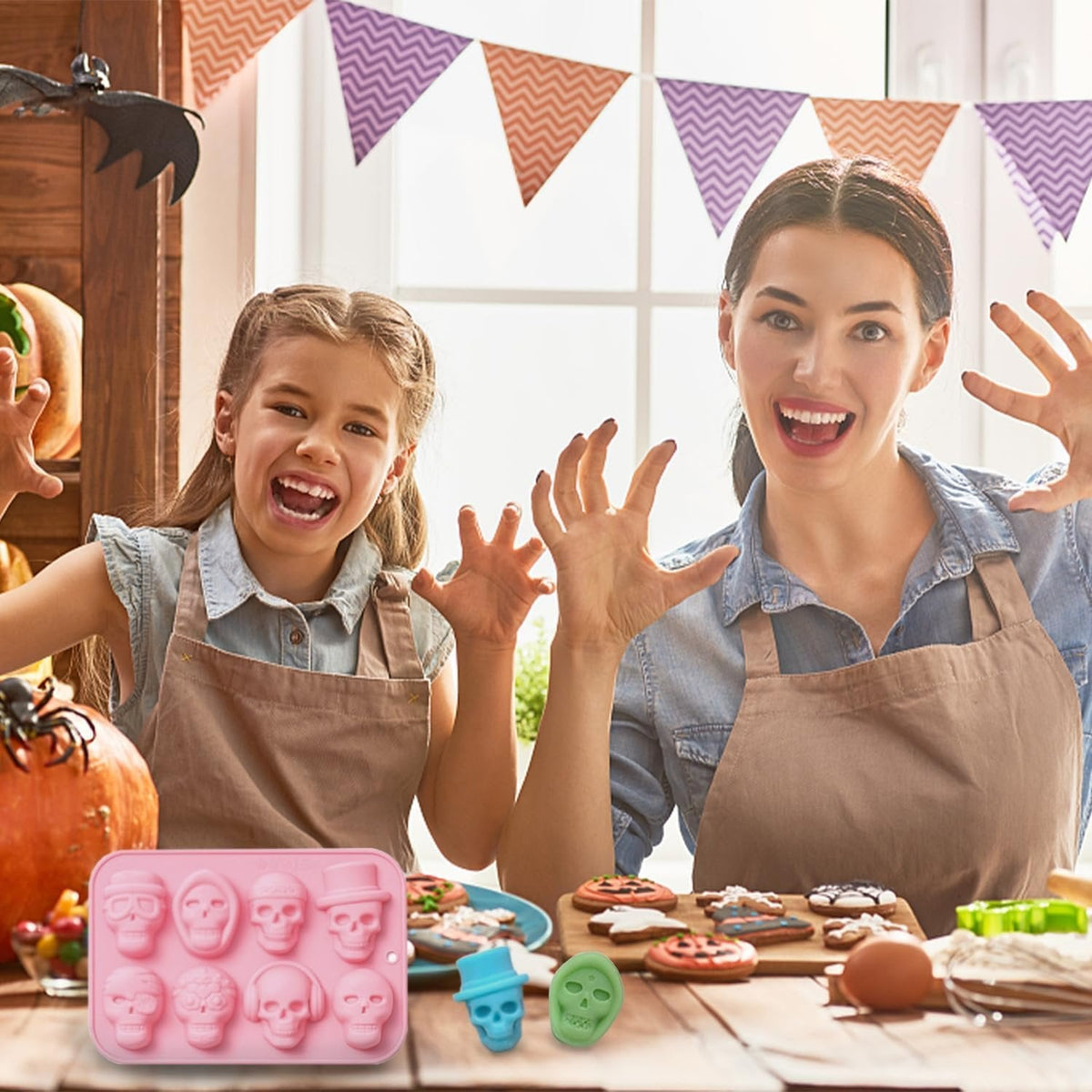 Siliconen Bakvorm Schedel 8 Holtes voor Chocolade IJsblokjes Zeep Halloween Feest Taartdecoratie Bakken | Sulvida