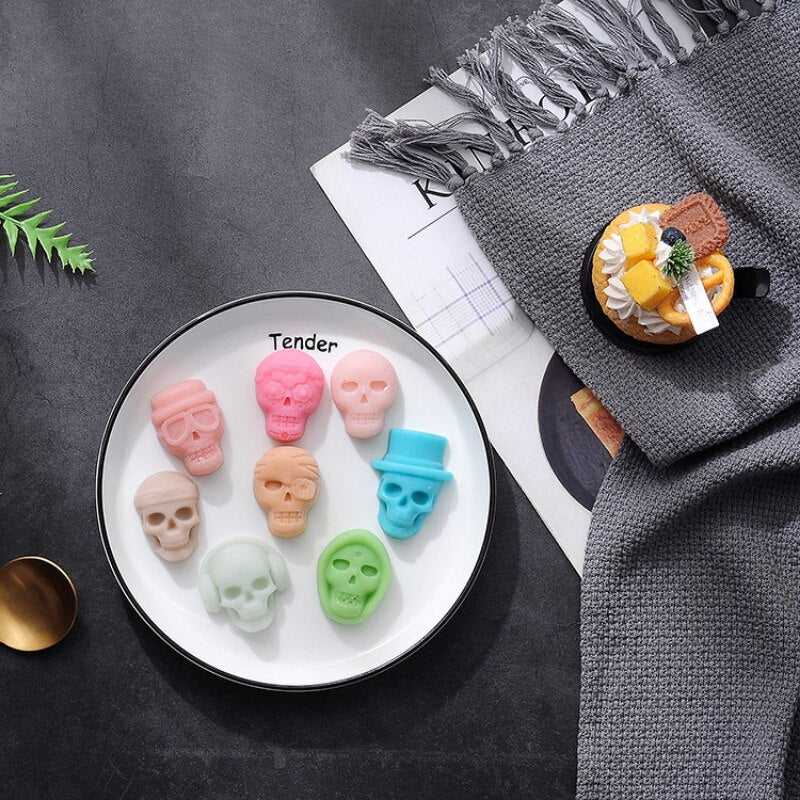Siliconen Bakvorm Schedel 8 Holtes voor Chocolade IJsblokjes Zeep Halloween Feest Taartdecoratie Bakken | Sulvida