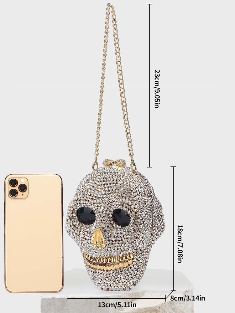 Dames Avondtasje met Kristallen Doodshoofd Zwart Zilver Goud Feest Clutch Schoudertas Party Elegant Luxe | Sulvida