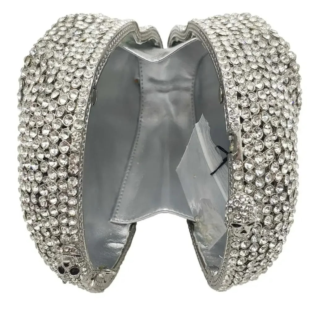 Dames Avondtasje met Kristallen Doodshoofd Zwart Zilver Goud Feest Clutch Schoudertas Party Elegant Luxe | Sulvida