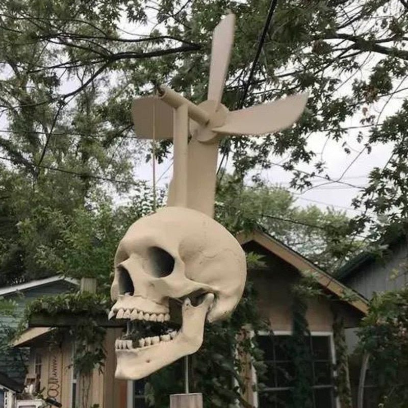 Schedel Windmolen met Bewegende Kaak voor Tuin Halloween Decoratie Outdoor Windspinner Tuindecoratie | Sulvida