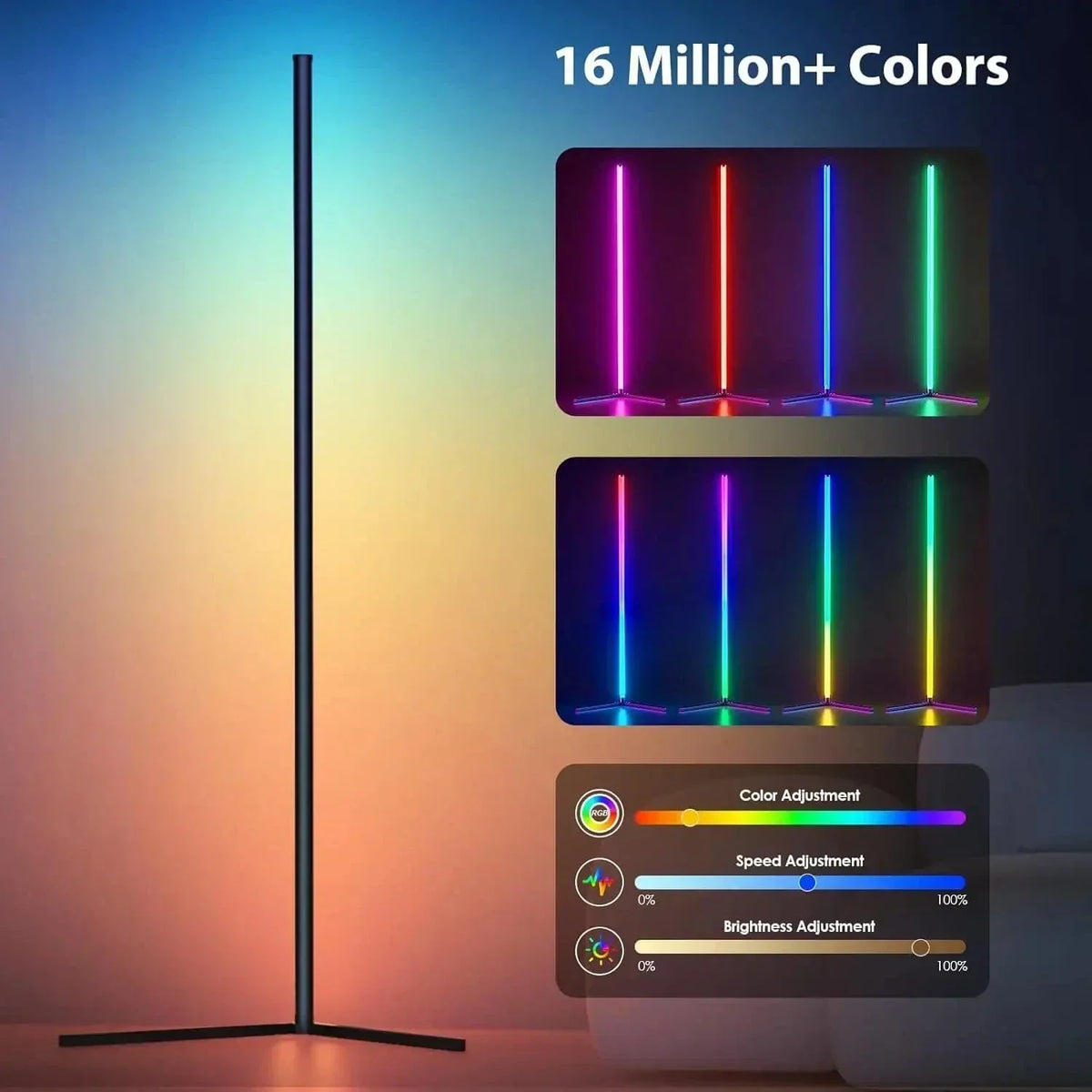 RGB Hoeklamp met Afstandsbediening Zwart Aluminium 40cm 155cm Staande Lamp Sfeerlicht Woonkamer Slaapkamer | Sulvida