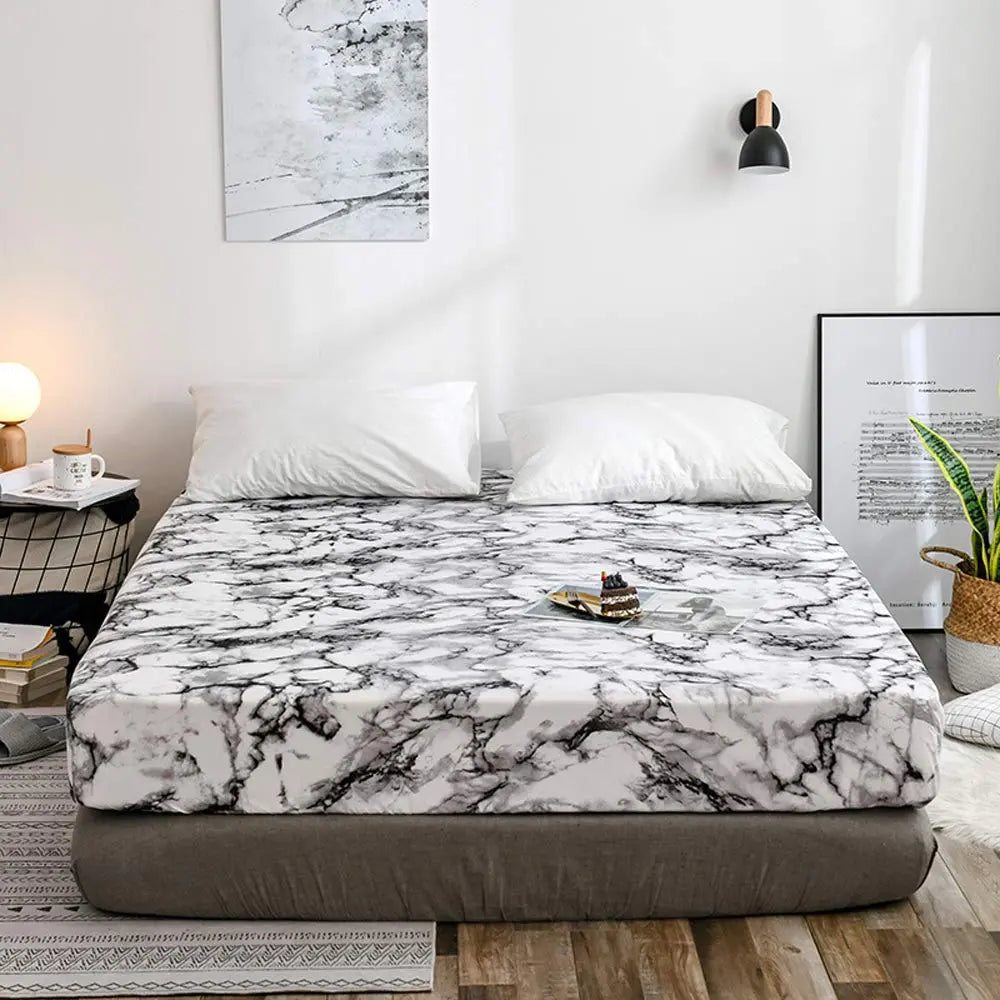 Hoeslaken Marmerprint Microvezel Ademend Strekmateriaal Diep Rondom Elastiek Zachte Gladde Slaapkamer | Sulvida