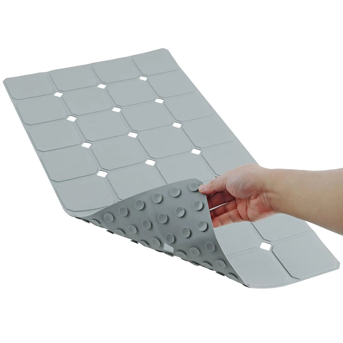 Antislip Badmat Siliconen met Zuignappen en Afvoergaten Vouwbaar voor Bad en Douche Badkamer 45×70 cm Grijs | Sulvida
