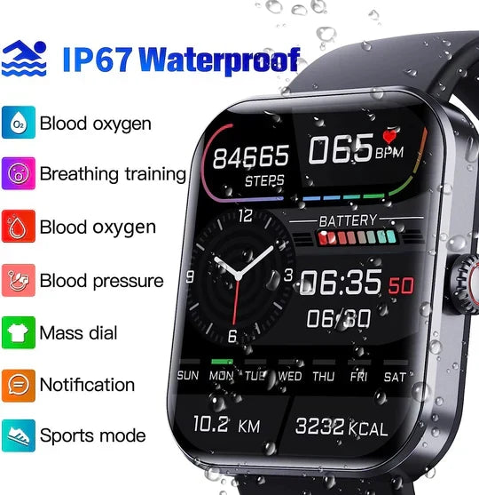 Smartwatch met Glucosemeting Fitnesstracking Hartslagmeter GPS Stappenteller 50+ Sportmodi Zwart Roze Unisex | Sulvida