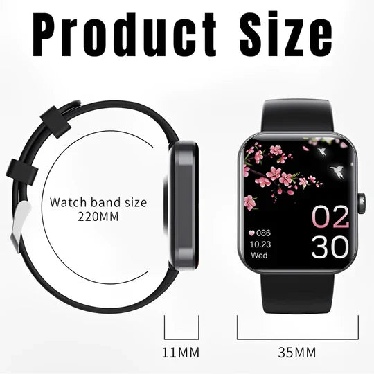 Smartwatch met Glucosemeting Fitnesstracking Hartslagmeter GPS Stappenteller 50+ Sportmodi Zwart Roze Unisex | Sulvida