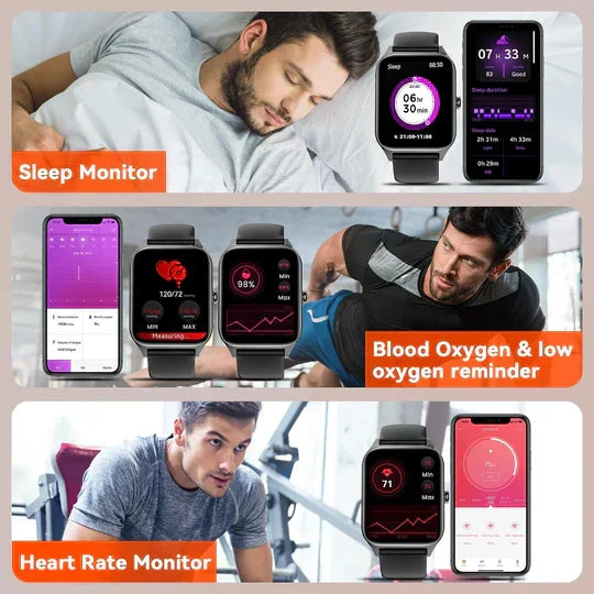 Smartwatch met Glucosemeting Fitnesstracking Hartslagmeter GPS Stappenteller 50+ Sportmodi Zwart Roze Unisex | Sulvida