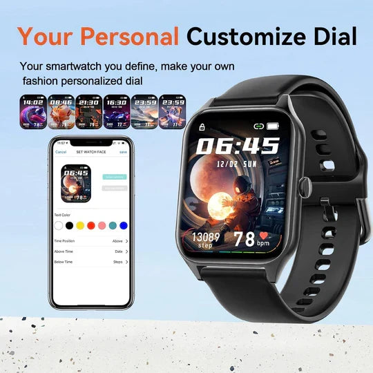 Smartwatch met Glucosemeting Fitnesstracking Hartslagmeter GPS Stappenteller 50+ Sportmodi Zwart Roze Unisex | Sulvida