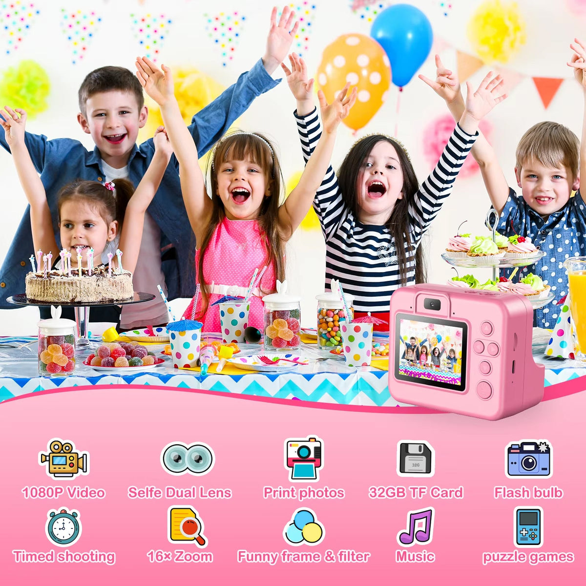 Appareil photo instantané avec impression pour enfants, appareil photo HD 1080P avec mémoire de 32GB et stylos de couleur, jouet créatif | Sulvida