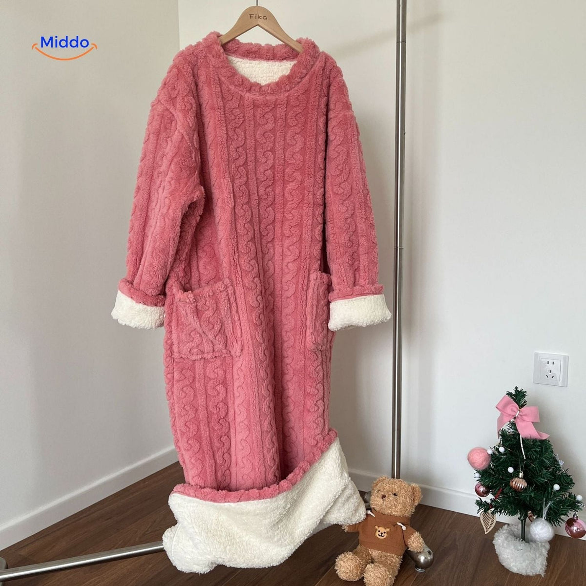 Lange Fleece Loungedeken met Zakken en Mouwen – Draagbare Deken voor Warmte Comfort Winter Relaxen Thuis | Sulvida