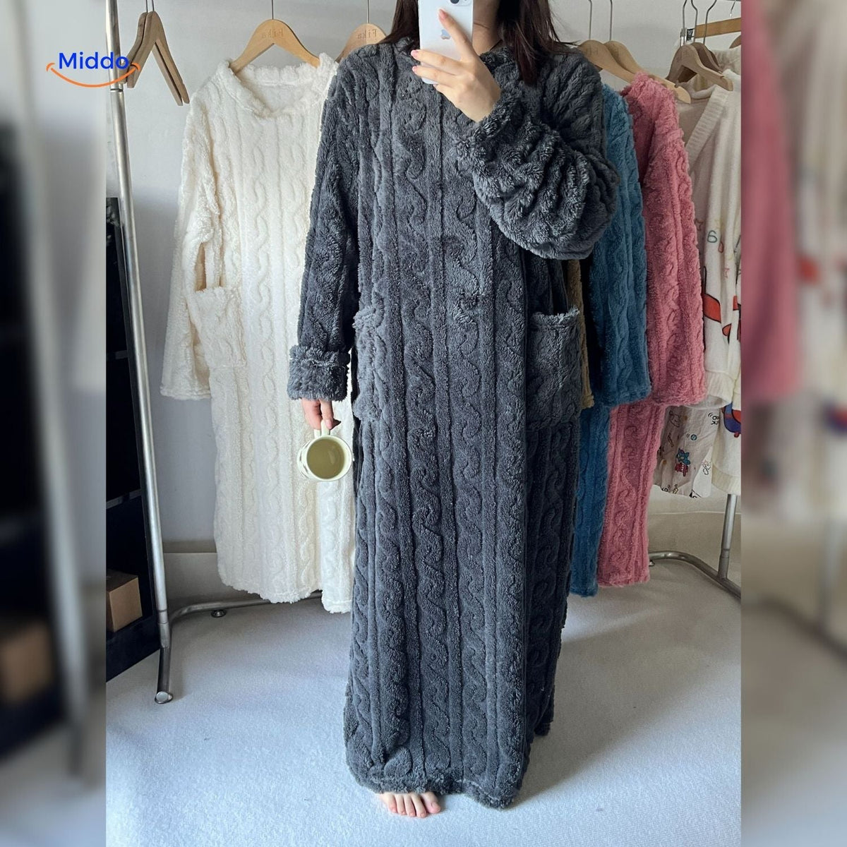 Lange Fleece Loungedeken met Zakken en Mouwen – Draagbare Deken voor Warmte Comfort Winter Relaxen Thuis | Sulvida
