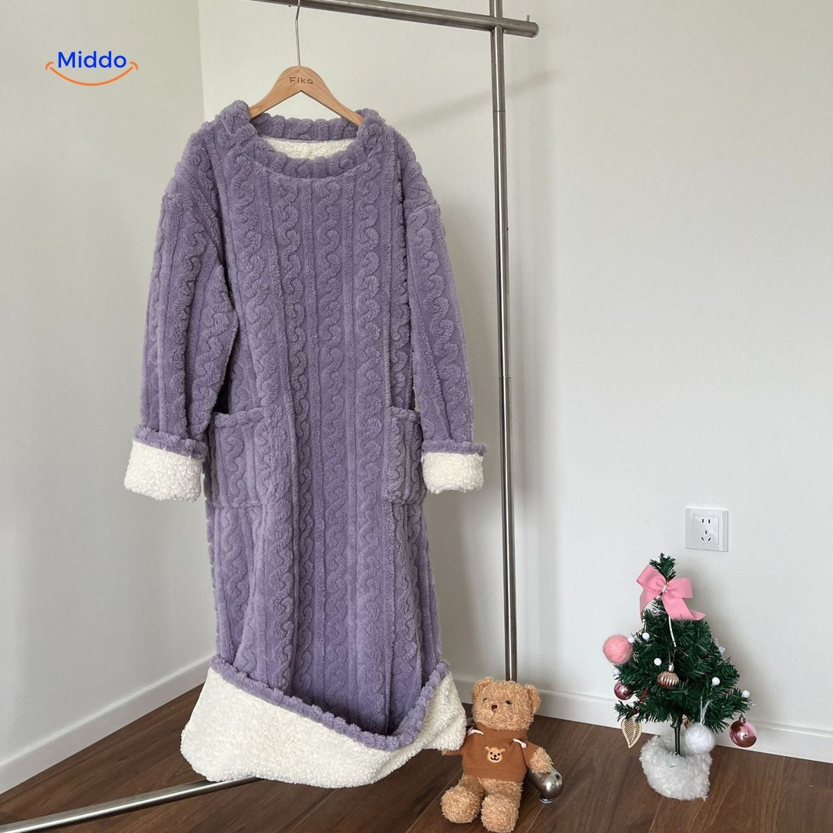 Lange Fleece Loungedeken met Zakken en Mouwen – Draagbare Deken voor Warmte Comfort Winter Relaxen Thuis | Sulvida