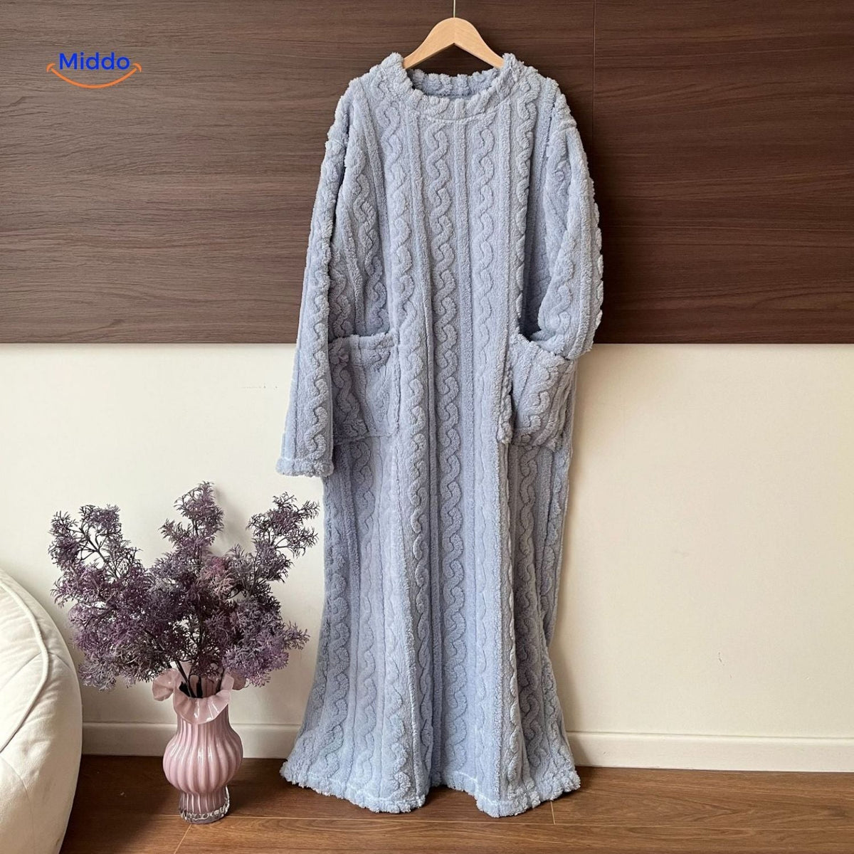 Lange Fleece Loungedeken met Zakken en Mouwen – Draagbare Deken voor Warmte Comfort Winter Relaxen Thuis | Sulvida