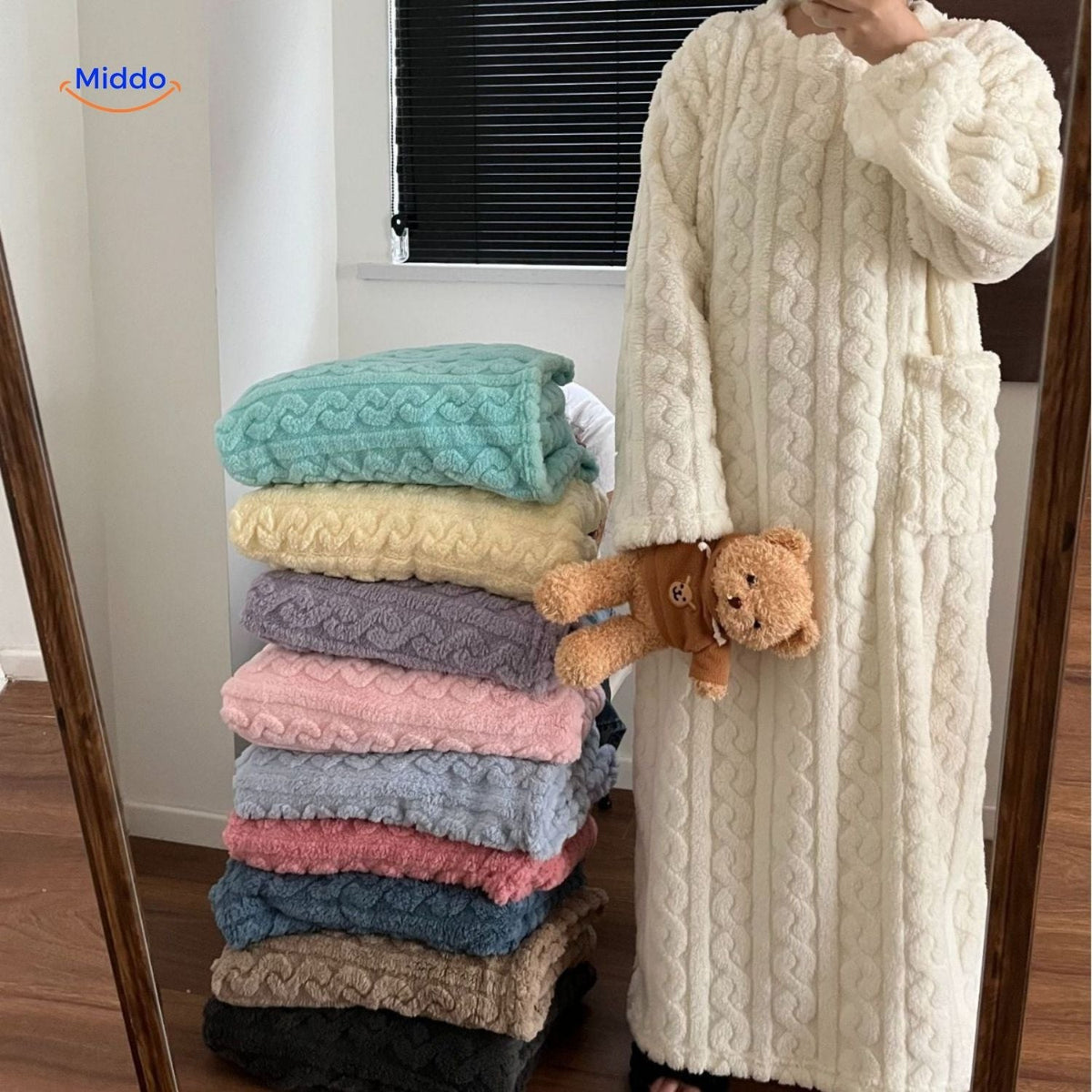 Lange Fleece Loungedeken met Zakken en Mouwen – Draagbare Deken voor Warmte Comfort Winter Relaxen Thuis | Sulvida